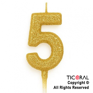 VELA NUMERAL CHICO 5.5 CM CON GIBRE ORO NUMERO 5 x 1